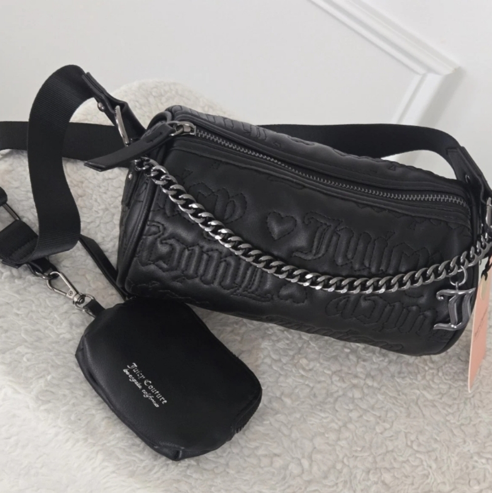 NWT Juicy Couture Black Puff Roll Crossbody Bag & Wristlet Set